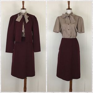 Vintage Short Sleeve Pussy Bow Dress & Jacket Suit